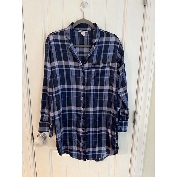 Victoria‎ Secret Purple Button Up Flannel Sleep Shirt Size Small - Picture 1 of 4